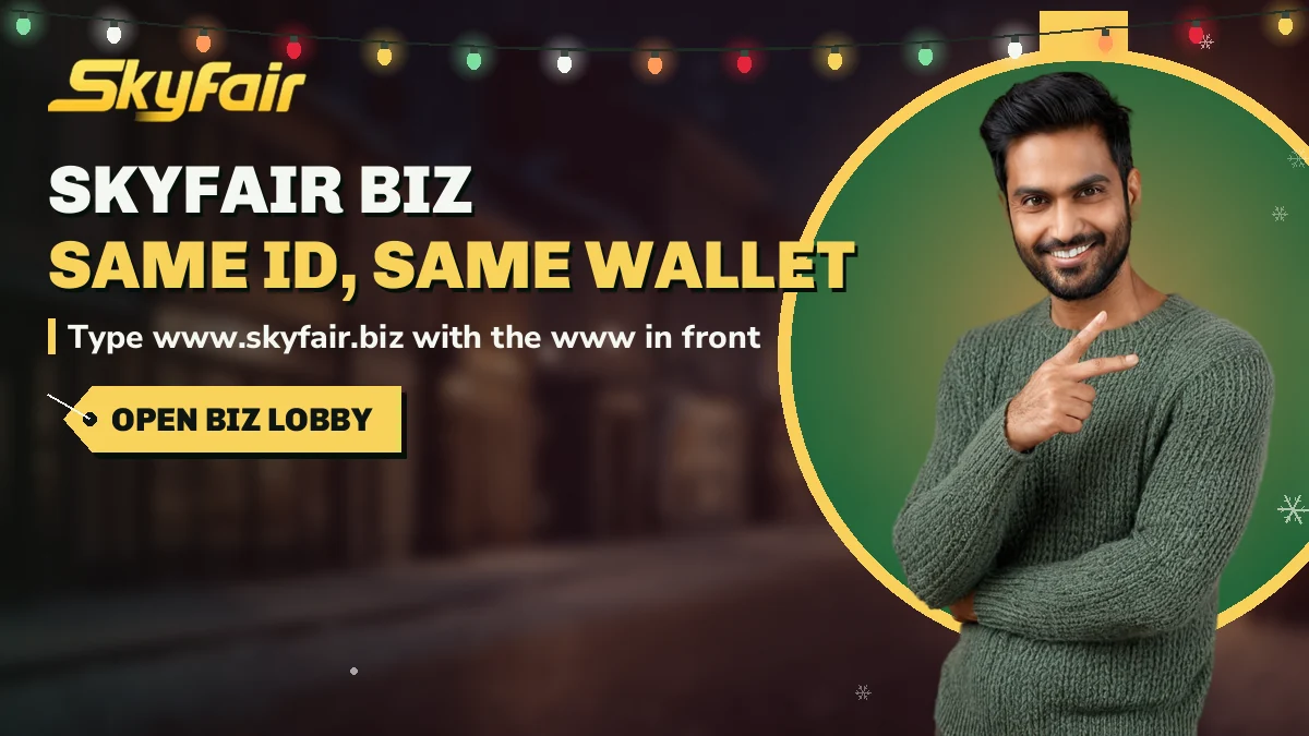 SkyFair Biz: Same id, same wallet banner, type www.skyfair.biz with the www in front, man in a pine sweater pointing