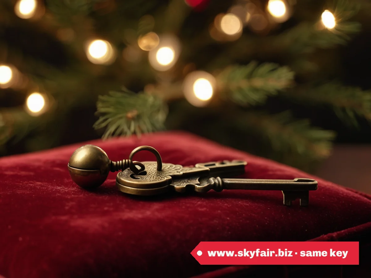 www.skyfair.biz · same key — a brass door key on red velvet beside a cricket ball
