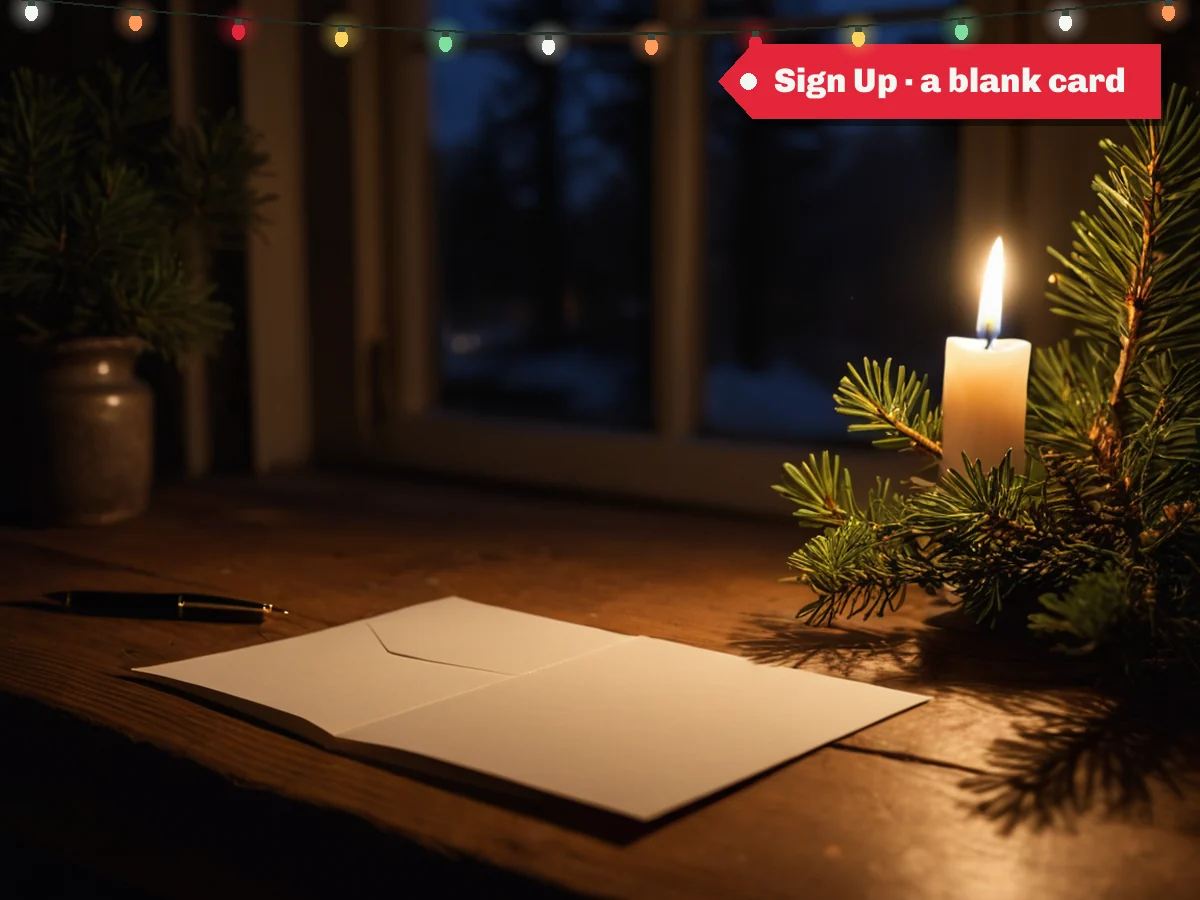 Sign Up · a blank card — a blank greeting card and fountain pen by candlelight