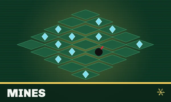 Mines tile in the SkyFair lobby — a grid of hidden gems with one mine showing