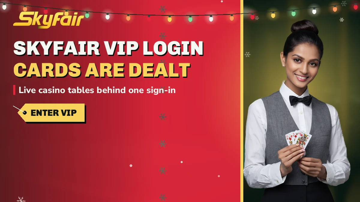 SkyFair Vip Login: Cards are dealt banner, live casino tables behind one sign-in, card dealer fanning cards